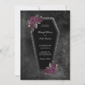 Coffin Black Gray Rose Sparkle Halloween Hochzeit Einladung (Vorderseite)