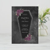 Coffin Black Gray Rose Sparkle Halloween Hochzeit Einladung (Stehend Vorderseite)