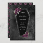 Coffin Black Gray Rose Sparkle Halloween Hochzeit Einladung (Vorne/Hinten)