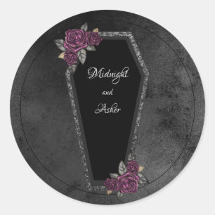 Coffin Black Gray Rose Sparkle Halloween Hochzeit Runder Aufkleber
