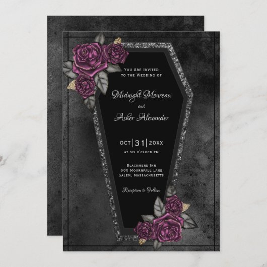 Coffin mit Rose Gothic Wedding Einladung (Vorne/Hinten)
