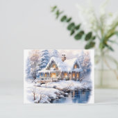CogageCore Weihnachten Winter Hütte Aqua Postkarte (Stehend Vorderseite)