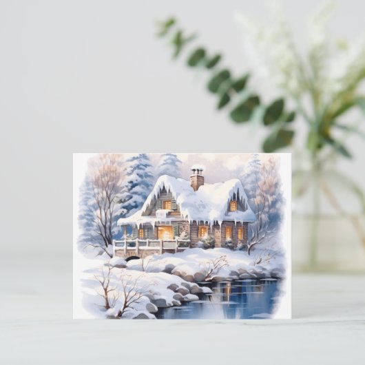 CogageCore Weihnachten Winter Hütte Aqua Postkarte (Stehend Vorderseite)