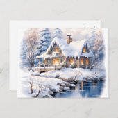CogageCore Weihnachten Winter Hütte Aqua Postkarte (Vorne/Hinten)
