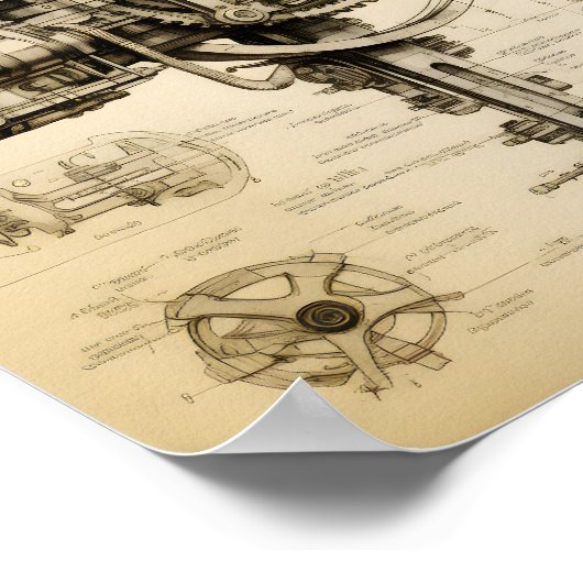 Cogged Machine Blueprint Poster (Ecke)