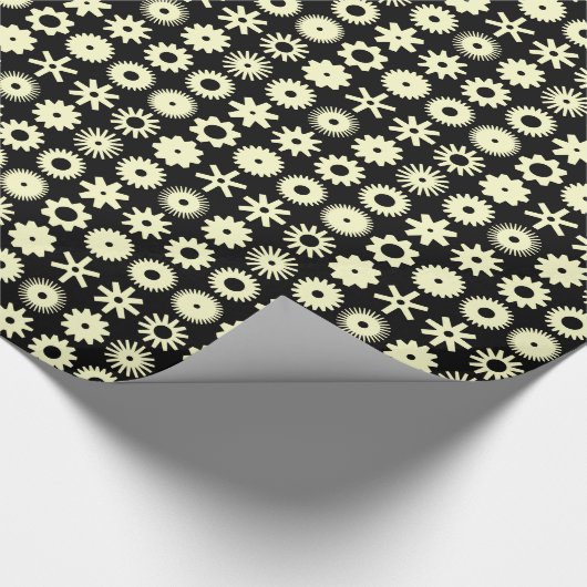 Cogs - Blassgelb auf schwarz Geschenkpapier (Ecke)