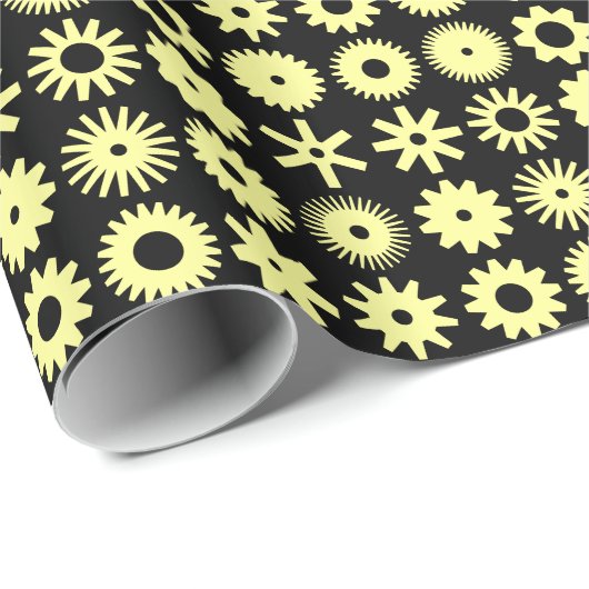 Cogs - Chalk Gelb auf schwarz Geschenkpapier (Rolleneckpunkt)