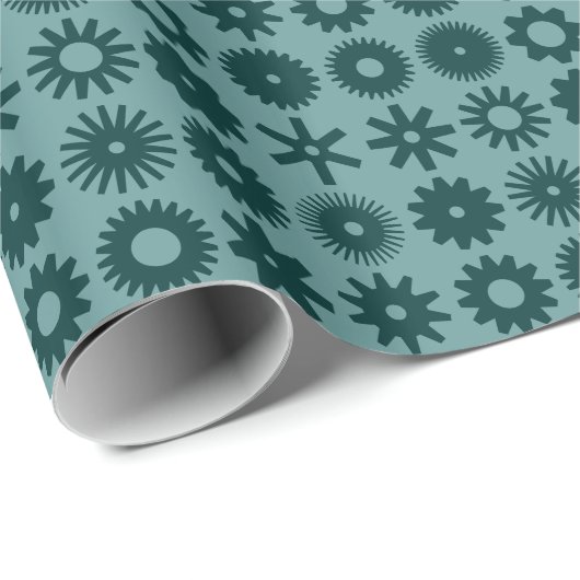 Cogs - Dunkle Moos grün auf Ocean Green Geschenkpapier (Rolleneckpunkt)