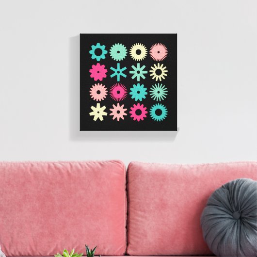 Cogs - Farben 01 - auf schwarz Leinwanddruck (Insitu (Wohnzimmer))