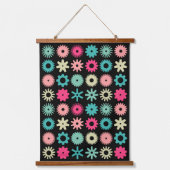 Cogs - Farben 01 - auf schwarz Wandteppich Mit Holzrahmen (Vorderseite)