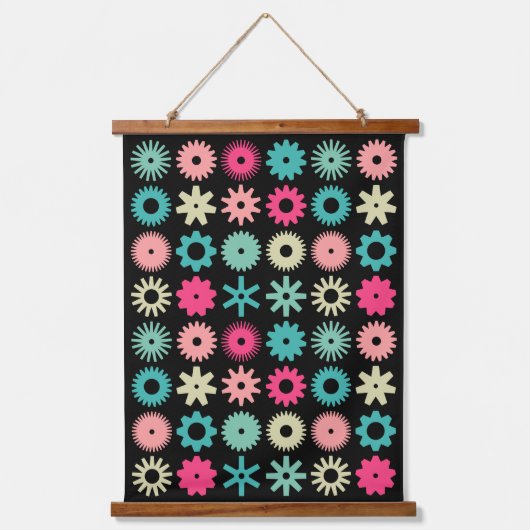 Cogs - Farben 01 - auf schwarz Wandteppich Mit Holzrahmen (Vorderseite)