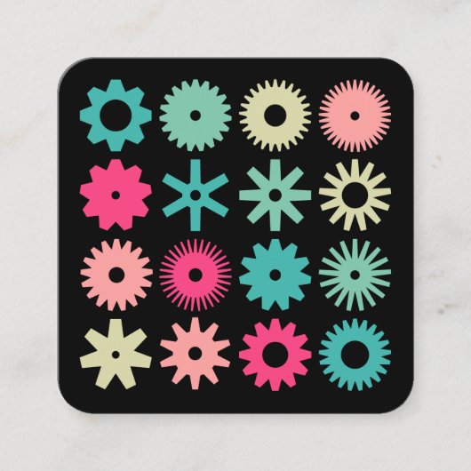 Cogs - Farben auf schwarz Quadratische Visitenkarte (Vorderseite)