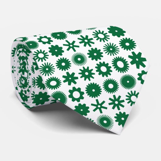 Cogs - Forest Green on White Krawatte (Gerollt)