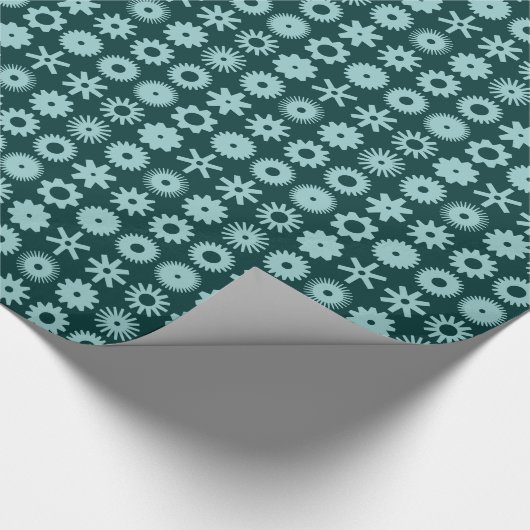 Cogs - Light Blue Green on Dark Moss Green Geschenkpapier (Ecke)