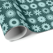 Cogs - Light Blue Green on Dark Moss Green Geschenkpapier (Rolleneckpunkt)