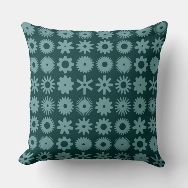 Cogs - Ocean Green on Dark Moss Green Kissen (Vorderseite)