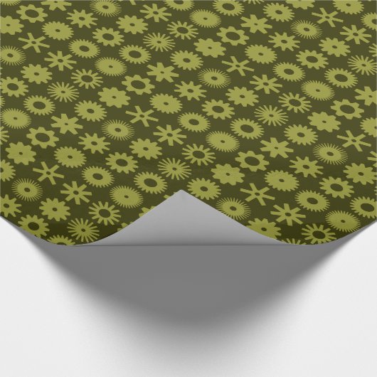 Cogs - Olive on Dark Olive Geschenkpapier (Ecke)