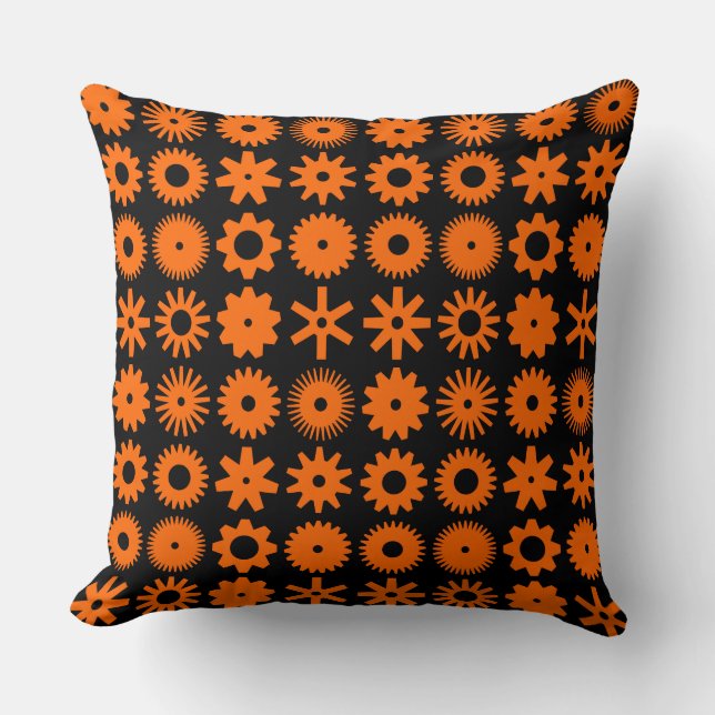 Cogs - Orange auf schwarz Kissen (Vorderseite)