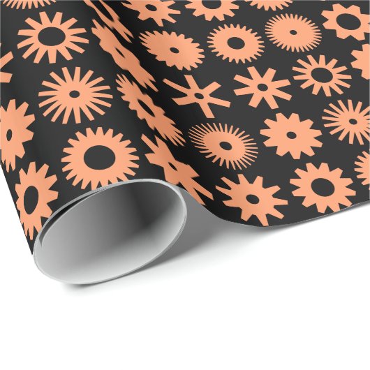 Cogs - Peach on Black Geschenkpapier (Rolleneckpunkt)