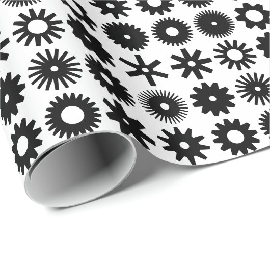 Cogs - Schwarz auf Weiß Geschenkpapier (Rolleneckpunkt)