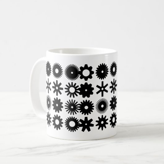 Cogs - Schwarz auf Weiß Kaffeetasse (Vorderseite Links)