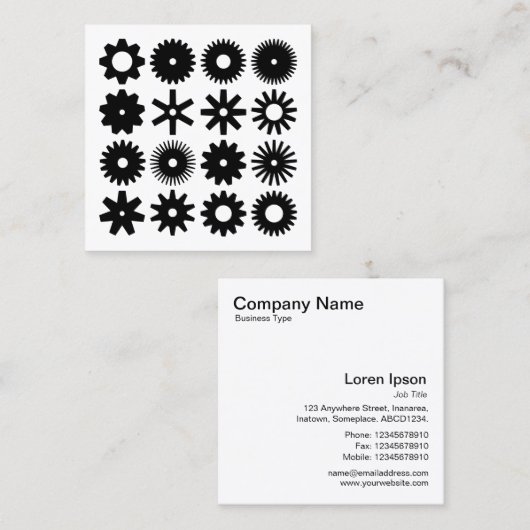 Cogs - Schwarz auf Weiß Quadratische Visitenkarte (Vorne/Hinten)