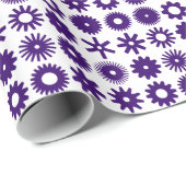 Cogs - Tief Lila auf Weiß Geschenkpapier (Rolleneckpunkt)