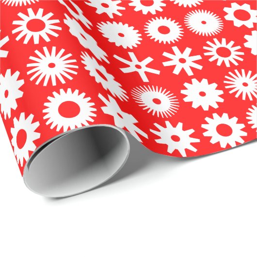 Cogs - Weiß auf rot Geschenkpapier (Rolleneckpunkt)