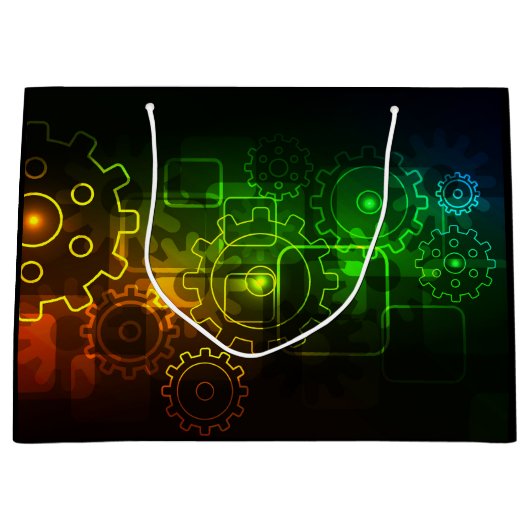 Cogwheels Mechanik schwarz neungrün orange Große Geschenktüte (Vorderseite)
