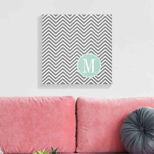 Cohle und Minze Grüne Chevronen Custom Monogram Leinwanddruck (Insitu (Wohnzimmer))