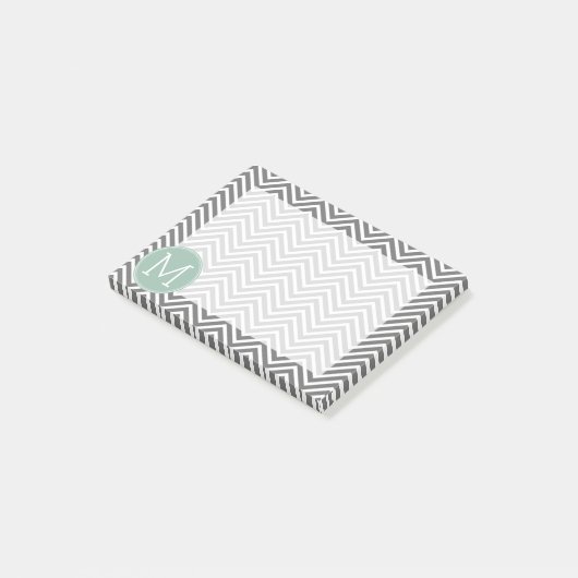 Cohle und Minze Grüne Chevronen Custom Monogram Post-it Klebezettel (angewinkelt)