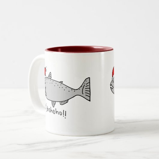 Cohohoho Weihnachtslachs-Gekritzel Zweifarbige Tasse (Vorderseite Links)