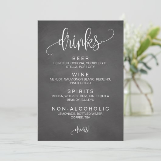Cohol Cocktail Drinks Bar Editable Wedding Sign (Stehend Vorderseite)