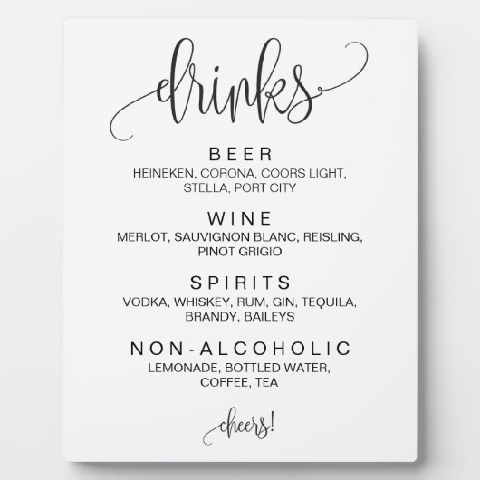 Cohol Cocktail Drinks Bar Editable Wedding Sign Fotoplatte (Vorderseite)