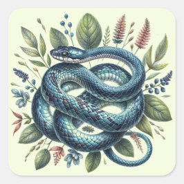 Coiled Snake Botanische Wasserfarbe Kunst Quadratischer Aufkleber