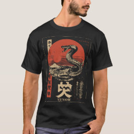 Coiled Snake Japanisch Red Sun Zodiac Art T-Shirt