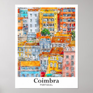 Coimbra Portugal Reise Aquarell Handgezeichnet Poster