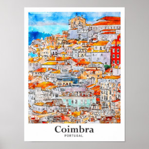 Coimbra Portugal Reise Wasserfarbe Handgezeichnet Poster