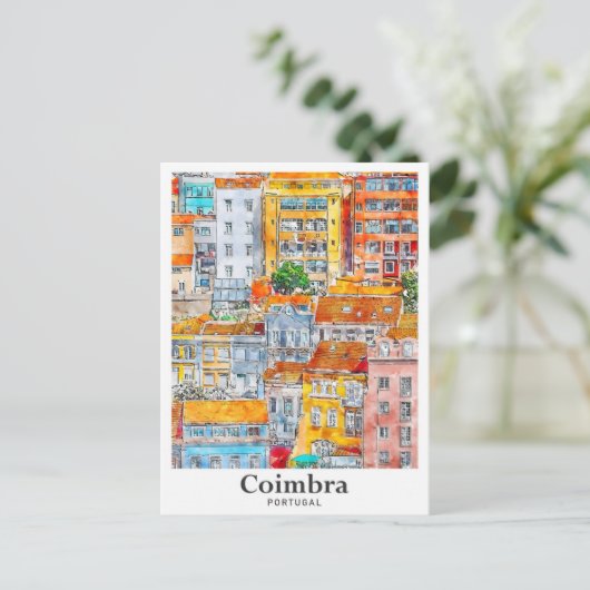 Coimbra Portugal Reisen Wasserfarbenhandzeichnung Postkarte (Stehend Vorderseite)