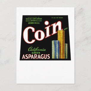 Coin California Spargel Etikett Postkarte
