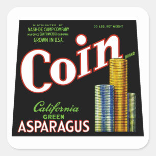 Coin California Spargel Etikett Quadratischer Aufkleber