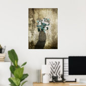 Coin Flowers in Crackled Vase Grunge Texture Poster (Heimbüro)