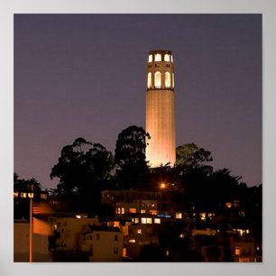Coit Tower in der Nacht Poster