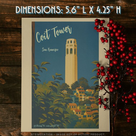 Coit Tower on Telegraph Hill, San Francisco Travel Postkarte