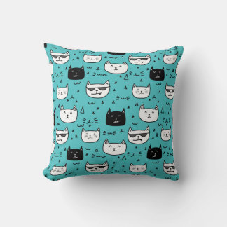 Cojín Gatos Kawaii Blanco y Negro en Fondo Turques Kissen