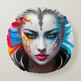 Cojín Redondo skin paint girl white Rundes Kissen