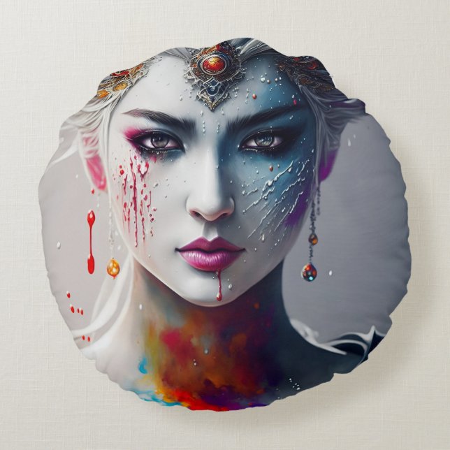 Cojín Redondo skin paint girl white Rundes Kissen (Rückseite)