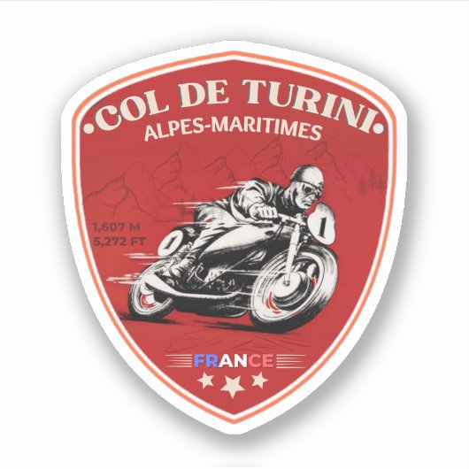 Col de turini, Alpes Maritimes Motorrad sticke Aufkleber (Vorderseite)
