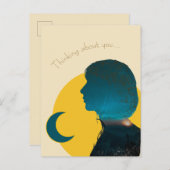 Colagem Artística Azul "Thinking About You" Postkarte (Vorne/Hinten)