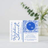 Colbalt Blue Blüh und Umbrella Brautparty Einladungspostkarte (Stehend Vorderseite)